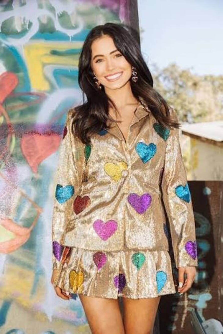 Queen of Sparkles Blazer Gold Sequin Heart Jacket Valentine M